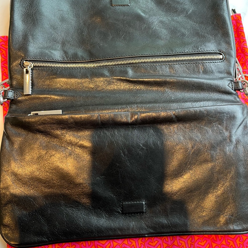 Tory Burch Reva Convertible Clutch- Black Leather with Silver Hardware - Picture 4 of 7
